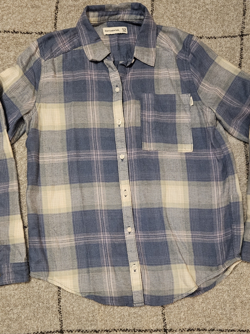 abercrombie kids Blue Ivory and Light Pink Plaid Button-Up Shirt